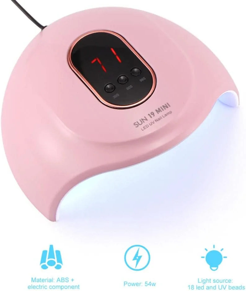 دستگاه خشک کن لاک ناخن UV LED 54 وات، دستگاه خشک کن حرفه ای لاک ژل، چراغ UV ناخن با 3 تنظیم تایمر، خشک کن LED ژل لاک ناخن، ابزار حرفه ای طراحی ناخن با سنسور اتوماتیک، نمایشگر LCD