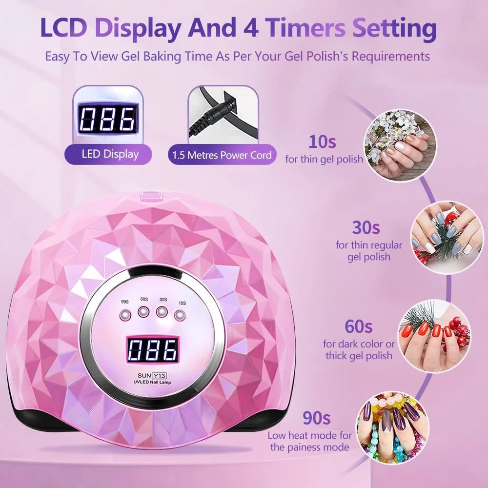 دستگاه خشک کن لاک ناخن UV LED، خشک کن سریعتر 220 واتی لاک ژل با 60 لامپ LED، 4 تایمر، سنسور خودکار، ابزار نور UV ناخن برای ناخن های دست و پا مناسب منزل/سالن