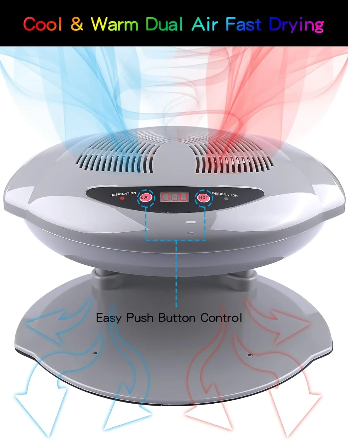 خشک کن لاک ناخن Kalolary، فن خشک کن لاک ناخن 400 وات با حسگر هوشمند اتوماتیک، ابزار مانیکور فن خشک کن لاک ناخن با هوای گرم و سرد برای استفاده در سالن منزل، مناسب برای استفاده هر دو دست و پا (خاکستری)