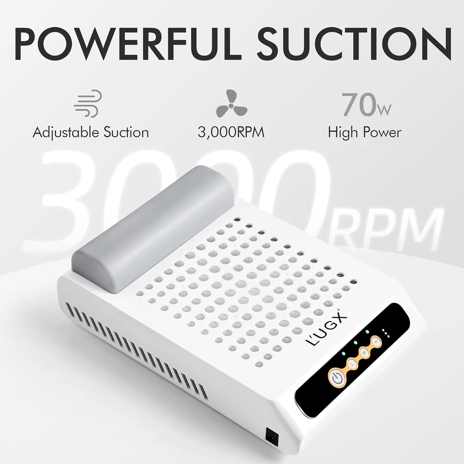 دستگاه جمع کننده گرد و غبار ناخن شارژی L'UGX با 2 فیلتر قابل استفاده مجدد، مکنده برقی قابل حمل 70 واتی برای ناخن های اکریلیک، مناسب برای استفاده در منزل و سالن، کم صدا