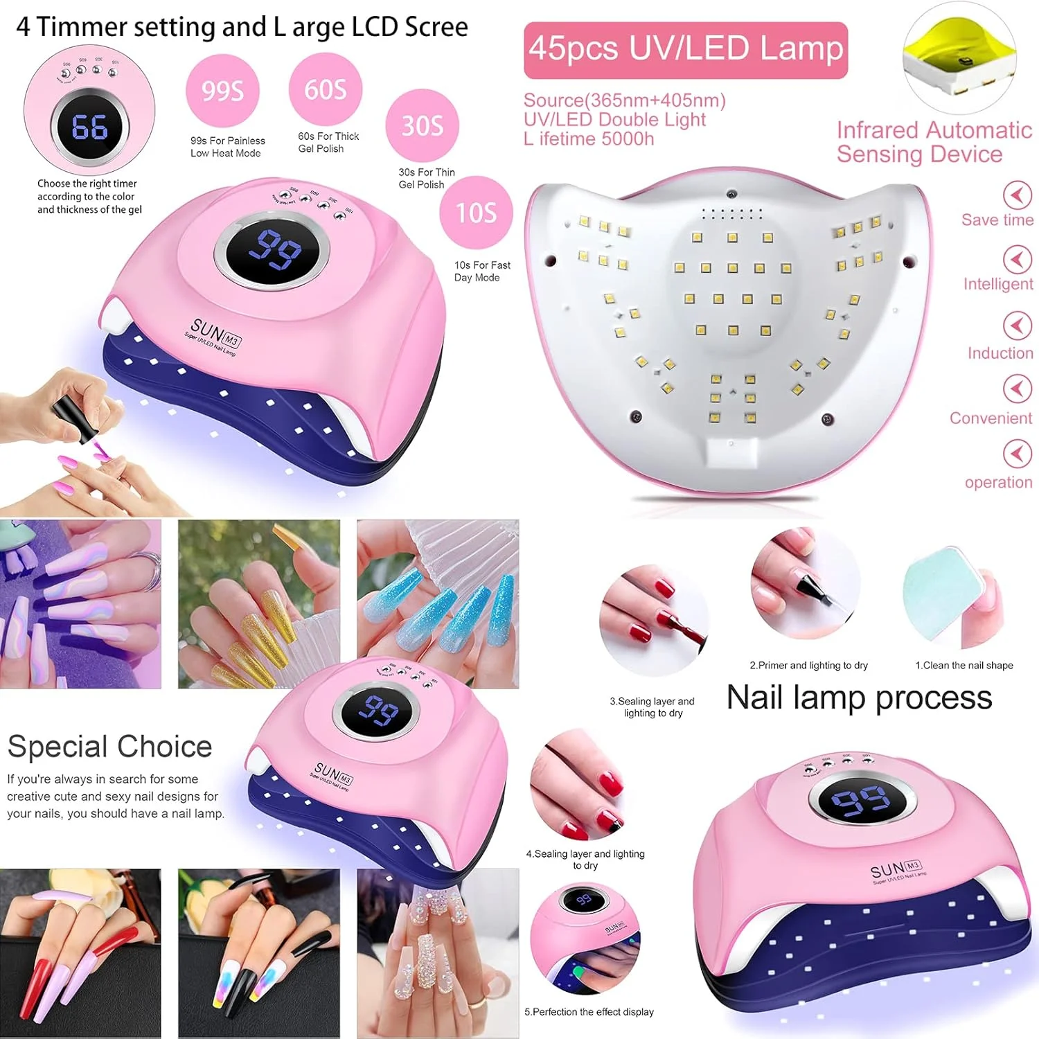 ست طراحی ناخن، دریل برقی ناخن با لامپ خشک کن ژل ناخن LED UV، لوازم مانیکور ناخن آکریلیک سه بعدی