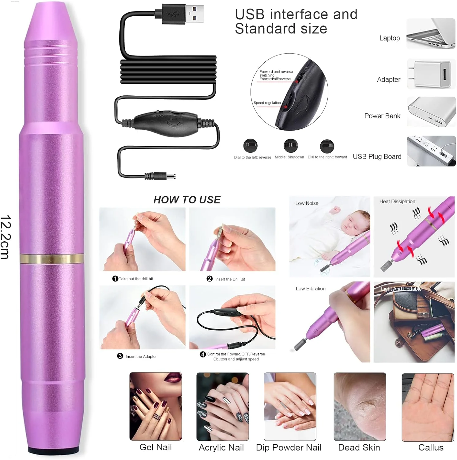 ست طراحی ناخن، دریل برقی ناخن با لامپ خشک کن ژل ناخن LED UV، لوازم مانیکور ناخن آکریلیک سه بعدی