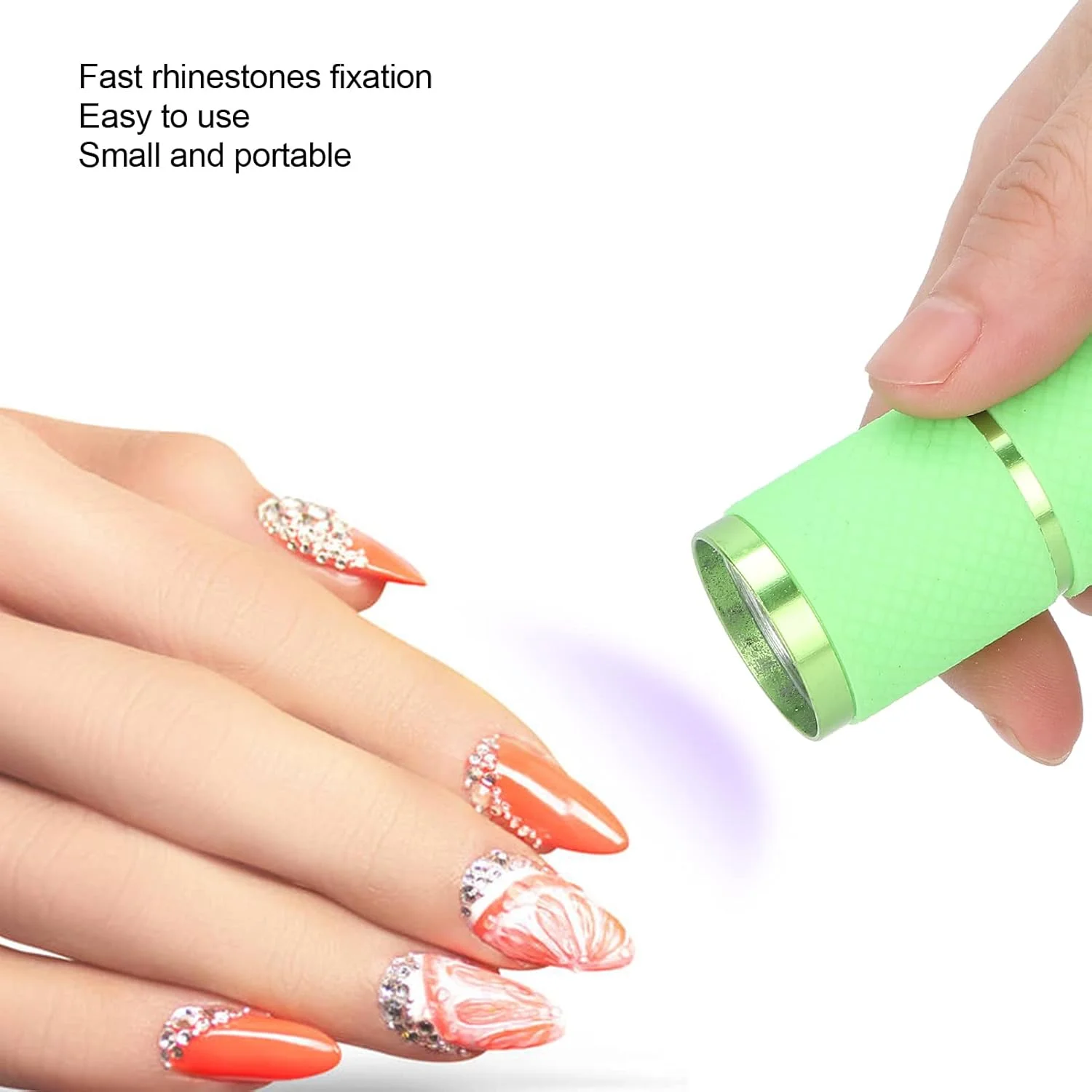 چراغ قوه خشک کن ناخن LED، طراحی ارگونومیک و مقاوم در برابر سایش، مناسب برای تثبیت نگین (سبز)