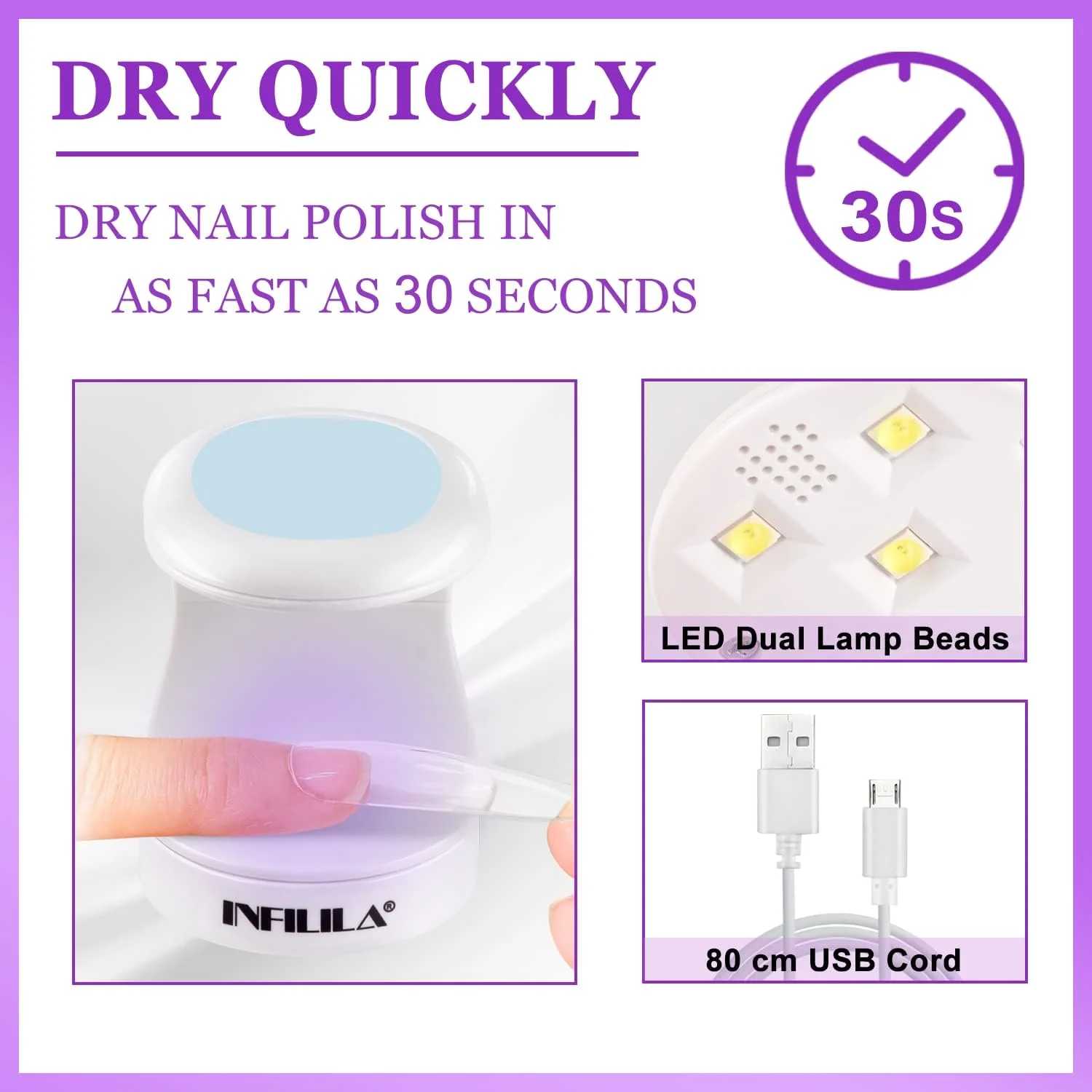 چراغ UV کوچک برای ناخن های ژلی INFILILA، چراغ UV قابل حمل برای ناخن، طراحی بازشوی 180 درجه، خشک کن ناخن USB، لامپ LED UV ناخن، خشک کننده سریع 16 واتی UV برای یک انگشت (آبی)
