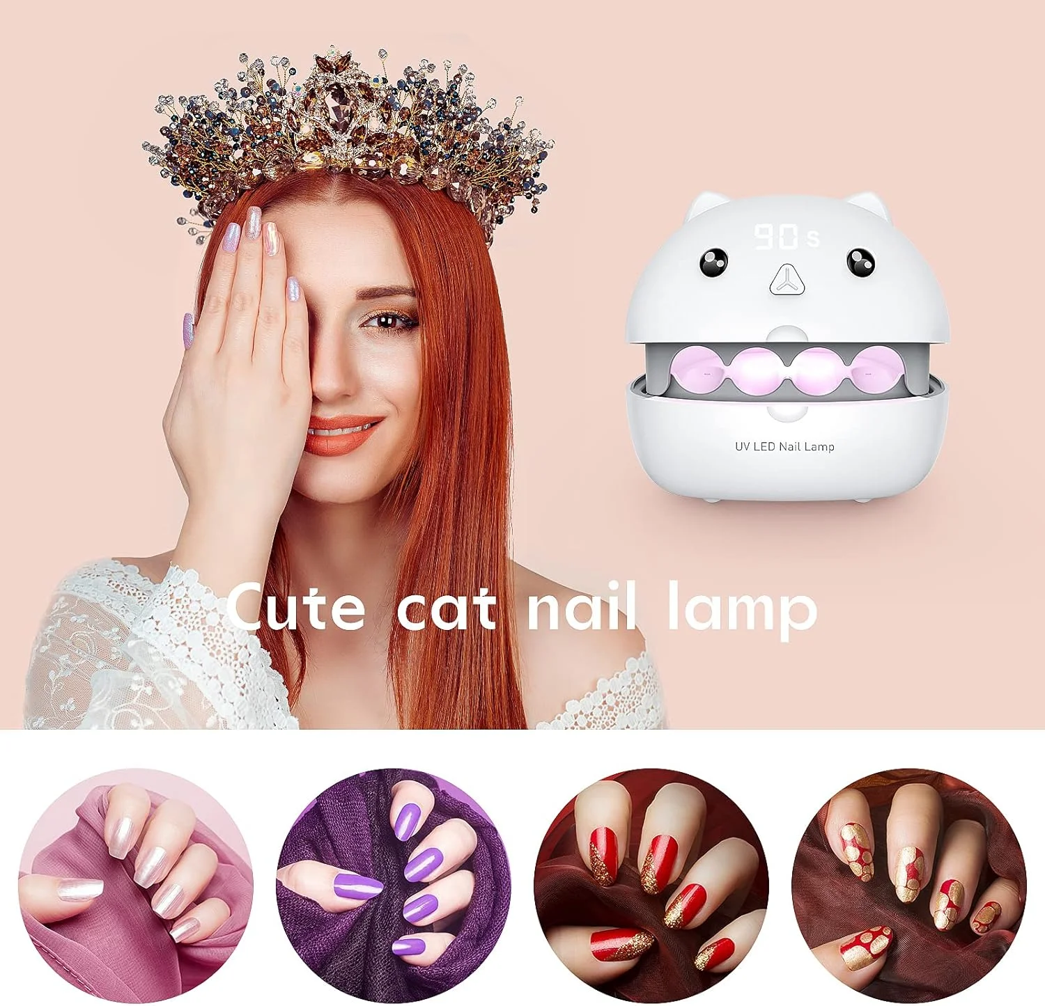 چراغ ناخن ال ای دی یو وی کوچک، خشک کن ناخن برای ناخن های ژلی، لاک معمولی (ورودی AC با پورت USB C)