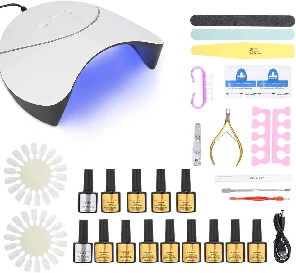 ست طراحی ناخن، کیت حرفه ای طراحی ناخن، لامپ ناخن UV LED، لاک ناخن، سوهان ناخن، ابزار و لوازم جانبی مانیکور