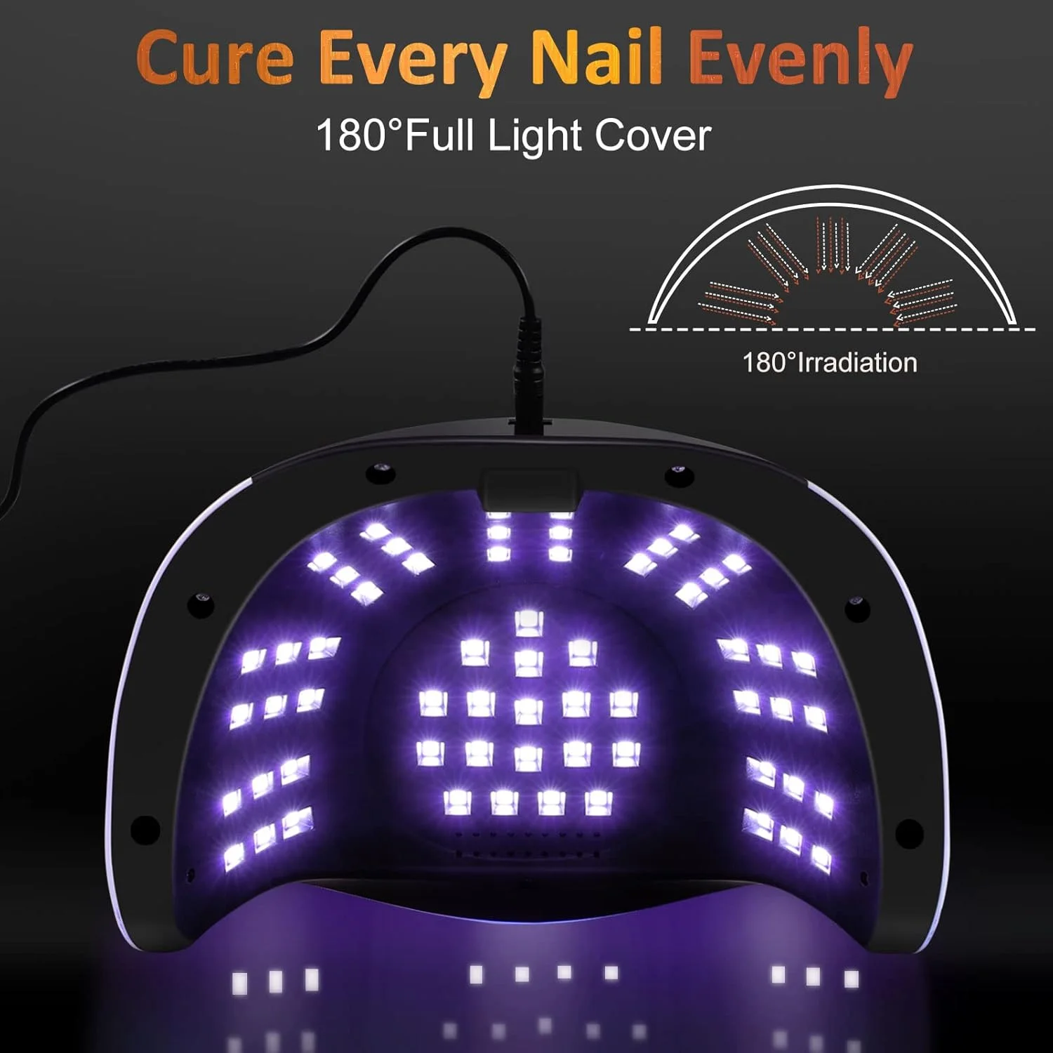 دستگاه خشک کن لاک ناخن UV LED برای دو دست، 180 وات با 60 لامپ LED، سنسور خودکار و صفحه نمایش LCD با 4 تایمر، مناسب برای استفاده حرفه ای در سالن و منزل