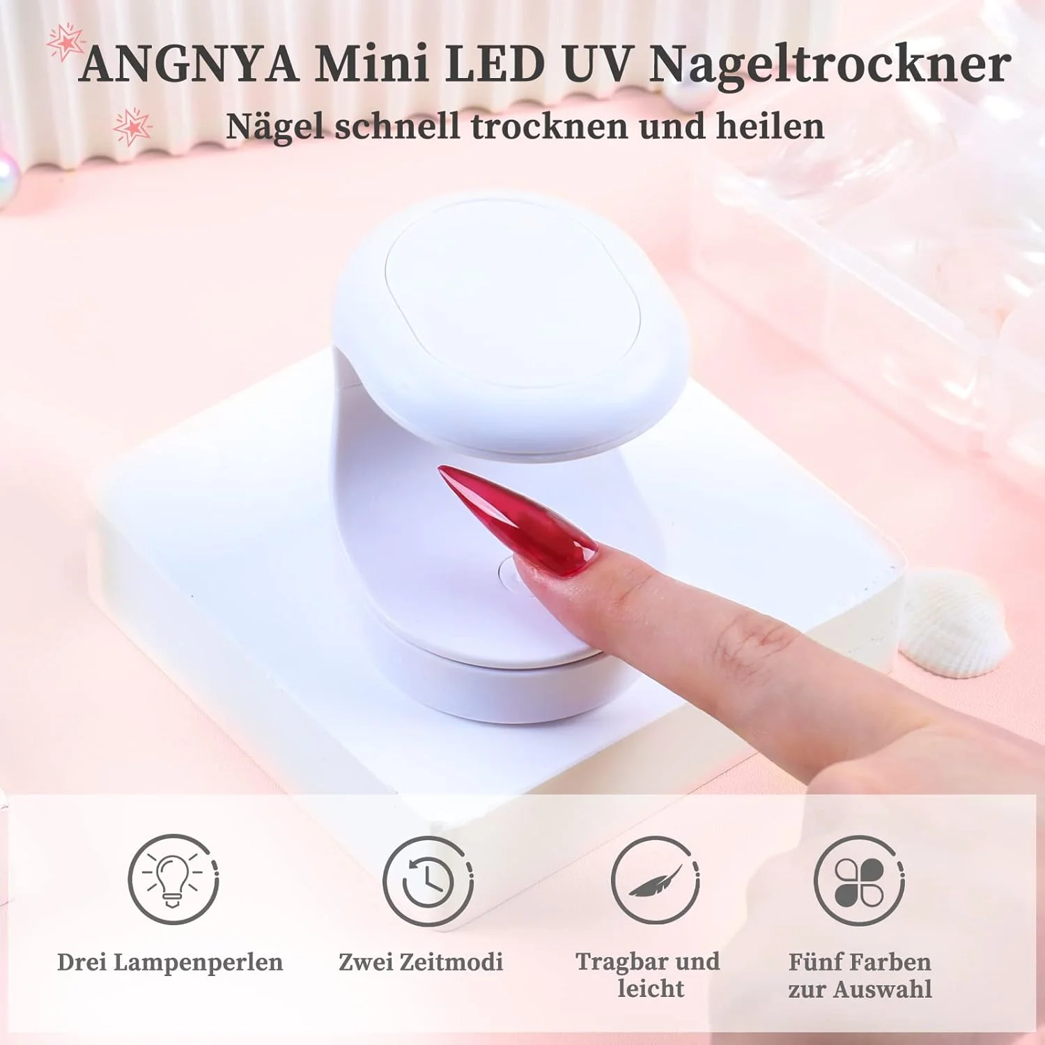 خشک کن ناخن LED UV کوچک ANGNYA، خشک کن ناخن قابل حمل USB، چراغ ناخن، لامپ UV 16 واتی برای ناخن های ژلی، لامپ خشک کن لاک ژل ناخن، هنر ناخن، ابزار مانیکور برای یک انگشت