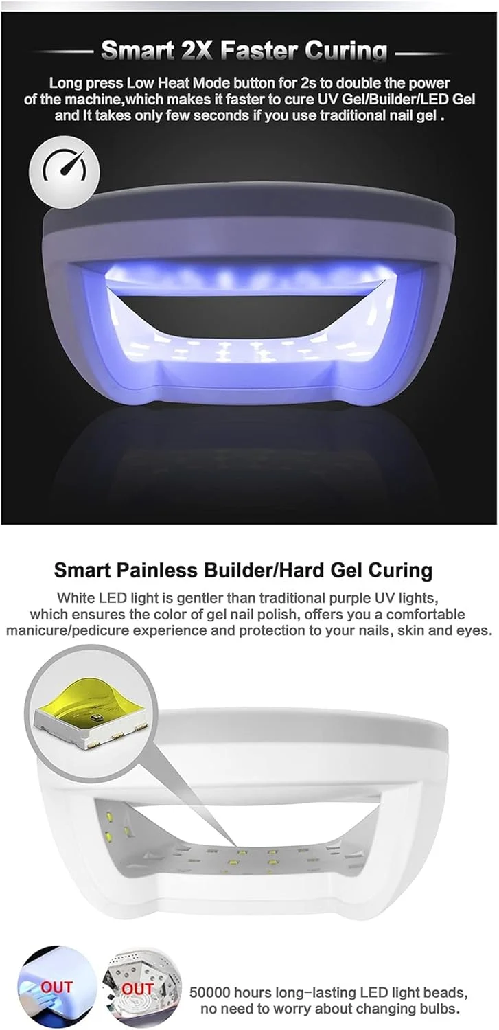 دستگاه خشک کن لاک ناخن ال ای دی 48 وات با 30 عدد ال ای دی، انتخاب باطری، خشک کردن سریع ناخن برای مانیکور و پدیکور