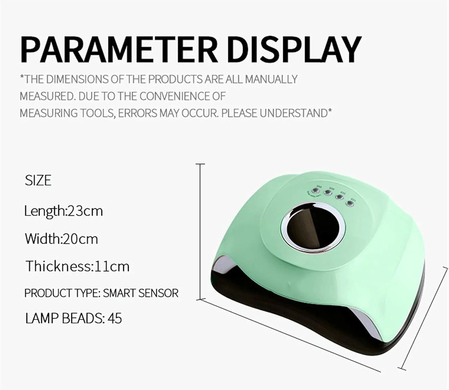 دستگاه خشک کن لاک ناخن LED، مناسب برای مانیکور و پدیکور، دارای سنسور حرکتی و صفحه نمایش LCD (رنگ: سبز)