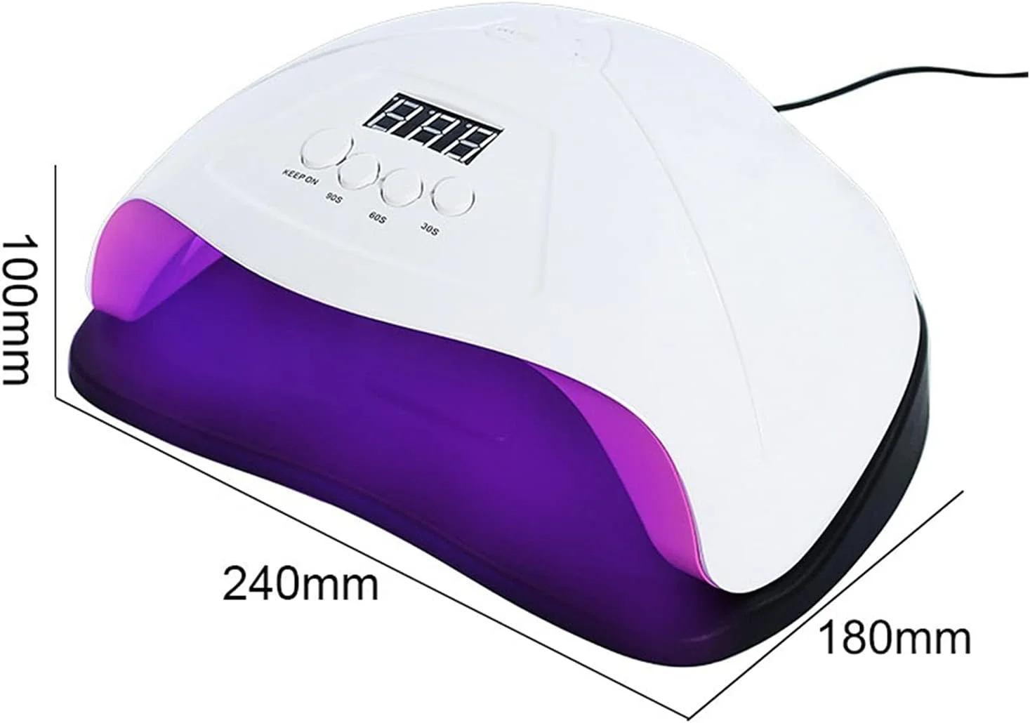 دستگاه خشک کن لاک ناخن LED 96/54 وات مناسب برای انواع ژل ها، دارای تایمر 30/60/99 ثانیه ای، اتصال دهنده برای مانیکور و پدیکور