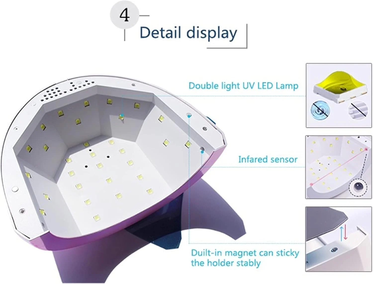 دستگاه خشک کن لاک ناخن LED رنگی 48 وات هوشمند، مناسب برای خشک کردن ژل لاک، دارای تایمر 30، 60 و 99 ثانیه، دستگاه اتوماتیک مانیکور و پدیکور (رنگ: نقره ای)