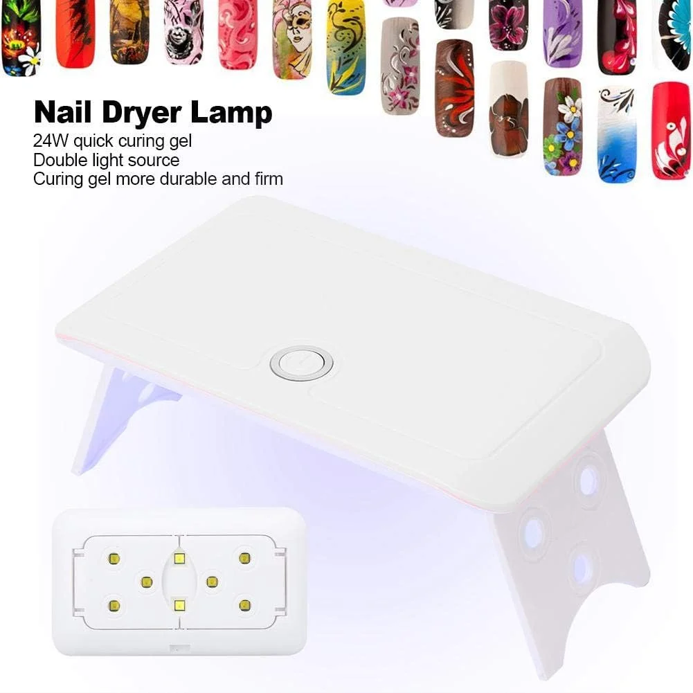 چراغ ناخن LED UV دوگانه 24 وات، خشک کن ناخن USB قابل حمل برای لاک ژل، دستگاه مانیکور تاشو برای سالن زیبایی و استفاده خانگی (سفید) (رنگ: سفید) چراغ ناخن LED UV دوگانه 24 وات، خشک کن ناخن USB قابل حمل برای لاک ژل، دستگاه مانیکور تاشو برای سالن زیبایی و استفاده خانگی (سفید) (رنگ: سفید)