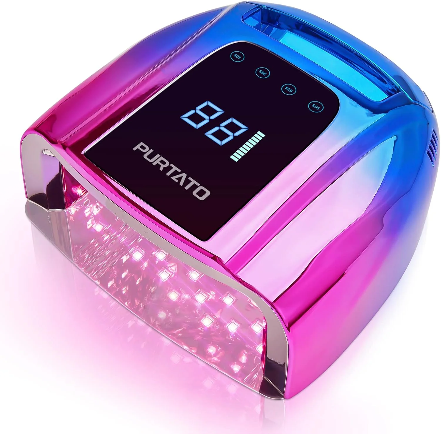 دستگاه خشک کن لاک ژل حرفه ای قابل شارژ 96 وات UV LED، قابل حمل و بی سیم، دارای کف استیل ضد زنگ جداشدنی، 4 تنظیم تایمر و سنسور هوشمند