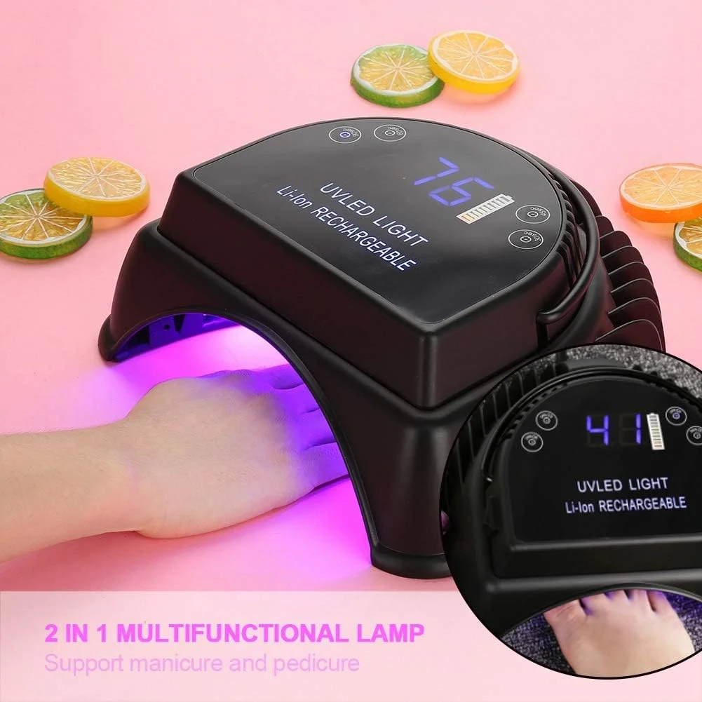 دستگاه خشک کن لاک ژل ناخن LED، یو وی، بی سیم، قابل شارژ، مناسب مانیکور و پدیکور، دستگاه طراحی ناخن با صفحه نمایش لمسی، 64 وات، باتری لیتیومی 5000 میلی آمپر ساعت، دارای گواهی CE
