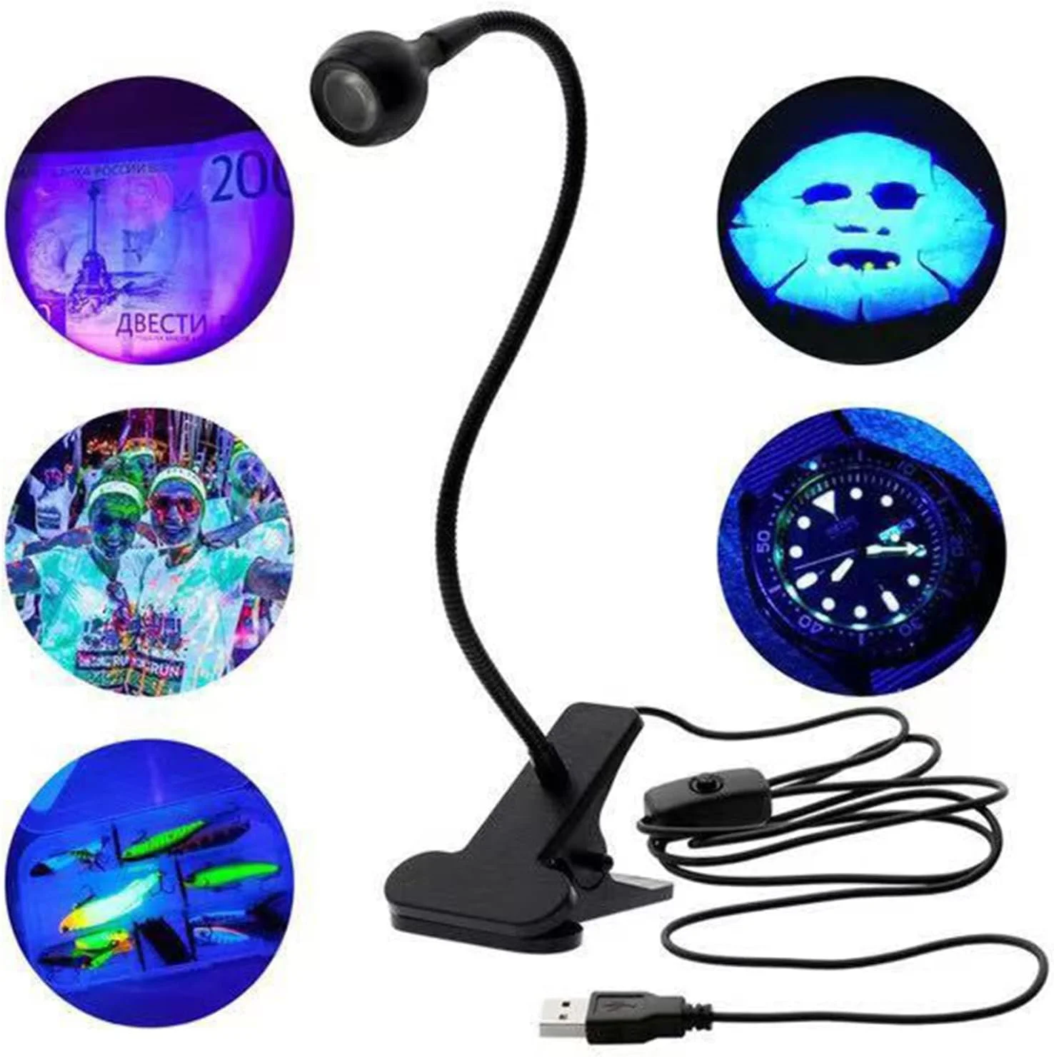 چراغ رومیزی فرابنفش LED، خشک کن مینی UV برای لاک ژل ناخن، چراغ UV LED نور سیاه برای تشخیص ادرار حیوانات خانگی، لکه های خشک، عقرب ها، ارز و نقره