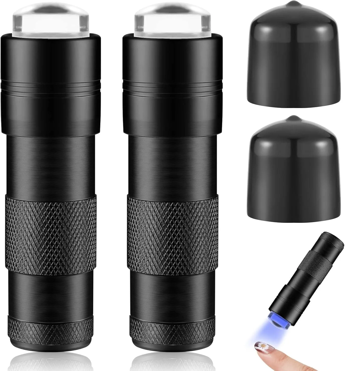 چراغ UV ناخن KASTWAVE برای خشک کردن لاک ژل همراه با چراغ قوه کوچک LED UV سیلیکونی ژله ای شفاف ابزار طراحی ناخن چراغ ناخن دستی کیت طراحی ناخن فرانسوی (مشکی) 2 عدد