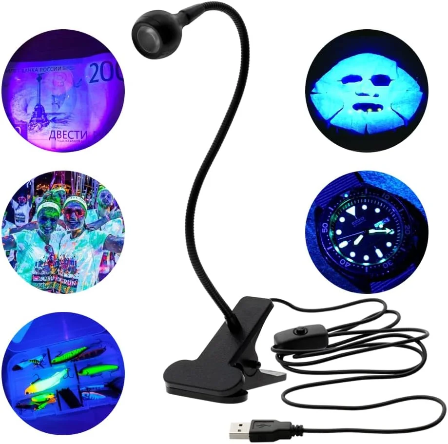 لامپ نور سیاه فرابنفش ال ای دی USB KLAZZ با گردن غازی و گیره برای خشک کردن ژل ناخن و مواد فرابنفش، سری ناخن، اتصال آسان، قابل حمل، تشخیص لکه، رنگ فلورسنت لامپ نور سیاه فرابنفش ال ای دی USB KLAZZ با گردن غازی و گیره برای خشک کردن ژل ناخن و مواد فرابنفش، سری ناخن، اتصال آسان، قابل حمل، تشخیص لکه، رنگ فلورسنت