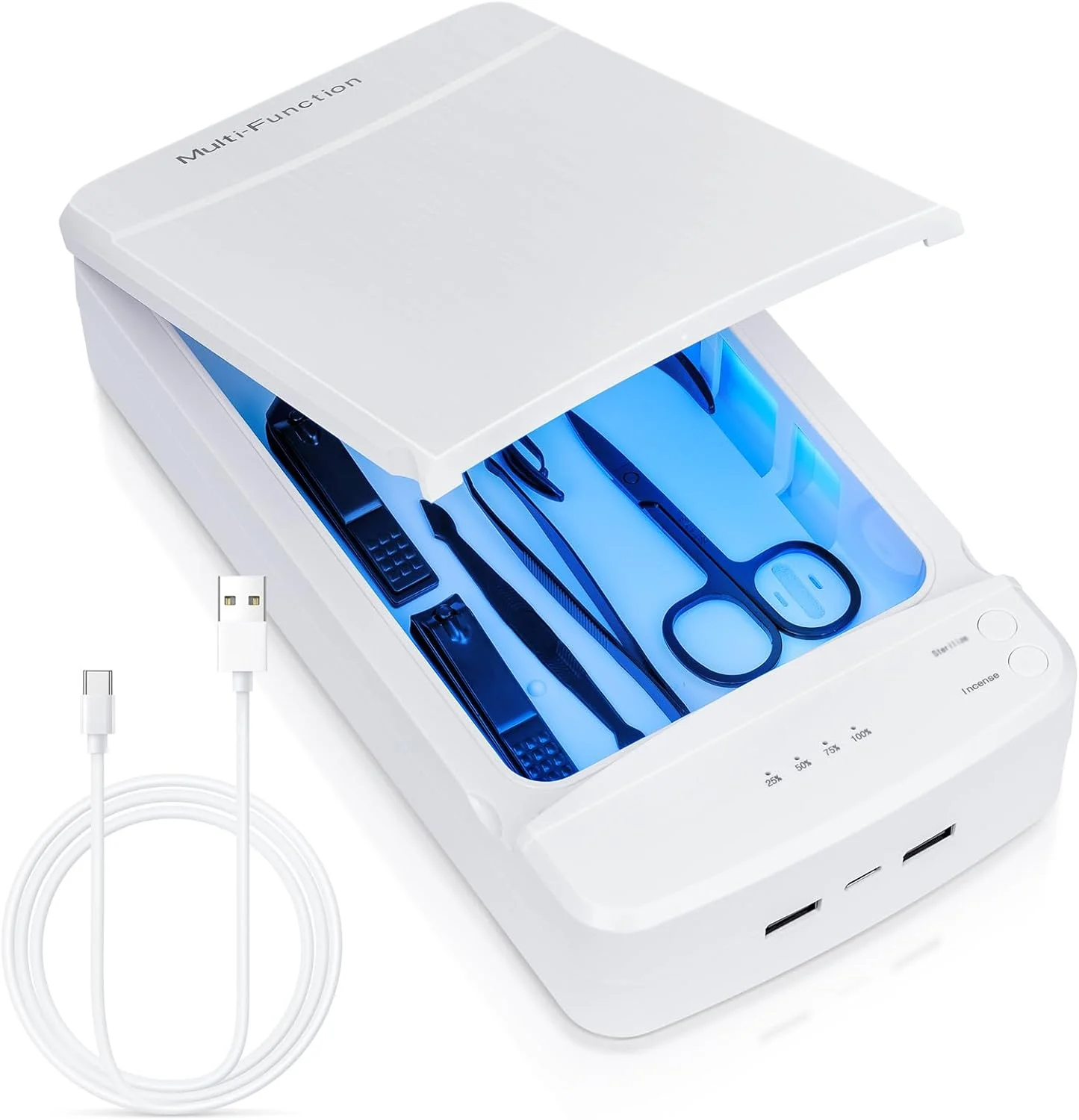 دستگاه استریل ابزار ناخن با نور آبی، جعبه استریل با دمای بالا برای سالن مانیکور، موچین، تاتو، قیچی، جواهرات، تلفن، ساعت، کلید دستگاه استریل ابزار ناخن با نور آبی، جعبه استریل با دمای بالا برای سالن مانیکور، موچین، تاتو، قیچی، جواهرات، تلفن، ساعت، کلید