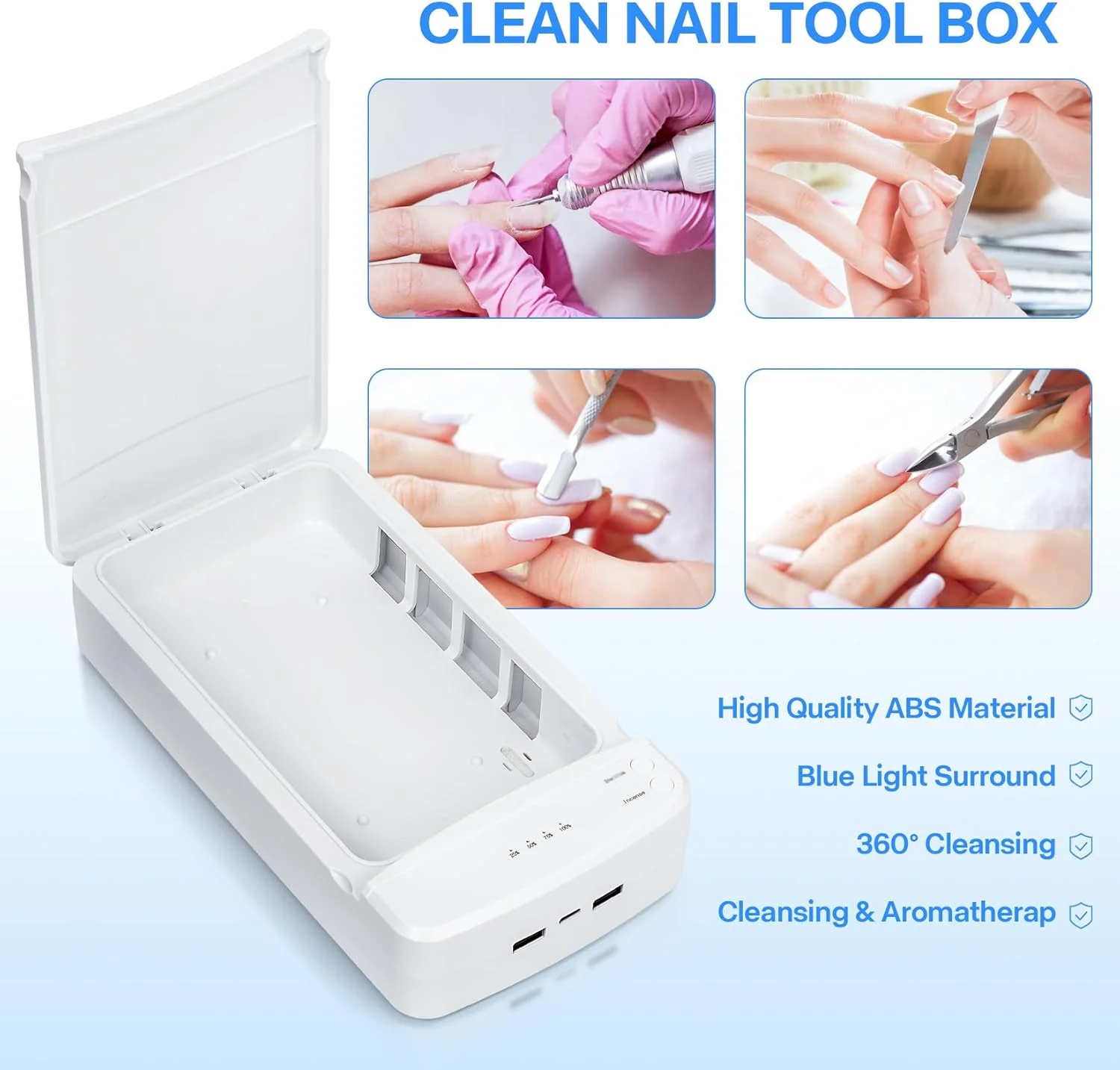 دستگاه استریل ابزار ناخن با نور آبی، جعبه استریل با دمای بالا برای سالن مانیکور، موچین، تاتو، قیچی، جواهرات، تلفن، ساعت، کلید