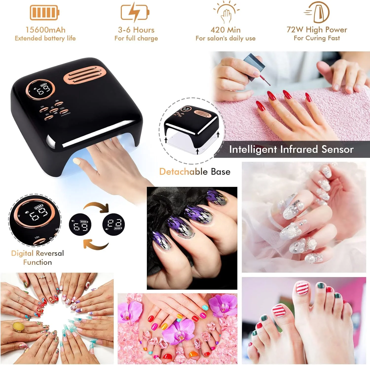 دستگاه خشک کن لاک ناخن ال ای دی UV بی سیم 72 وات، دستگاه خشک کن لاک ناخن قابل شارژ برای مانیکور و پدیکور، لامپ فر کننده سریع لاک ناخن با سنسور اتوماتیک 4 تنظیم تایمر دستگاه خشک کن لاک ناخن ال ای دی UV بی سیم 72 وات، دستگاه خشک کن لاک ناخن قابل شارژ برای مانیکور و پدیکور، لامپ فر کننده سریع لاک ناخن با سنسور اتوماتیک 4 تنظیم تایمر