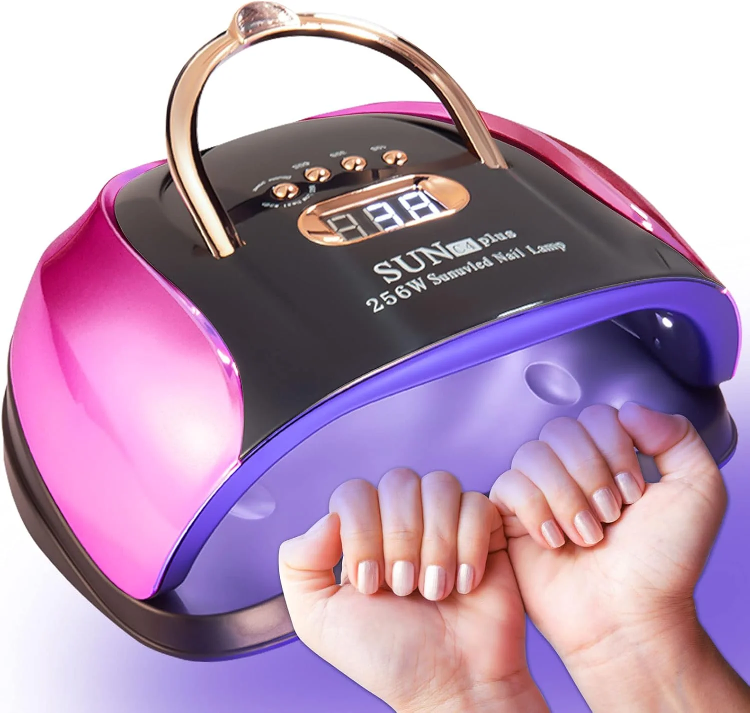 دستگاه خشک کن لاک ناخن UV LED، 256 وات، مناسب برای ژل پولیش، مانیکور حرفه ای سالنی، دارای 4 تنظیم تایمر و سنسور، 57 عدد لامپ LED دوگانه (همراه با 6 هدیه رایگان)