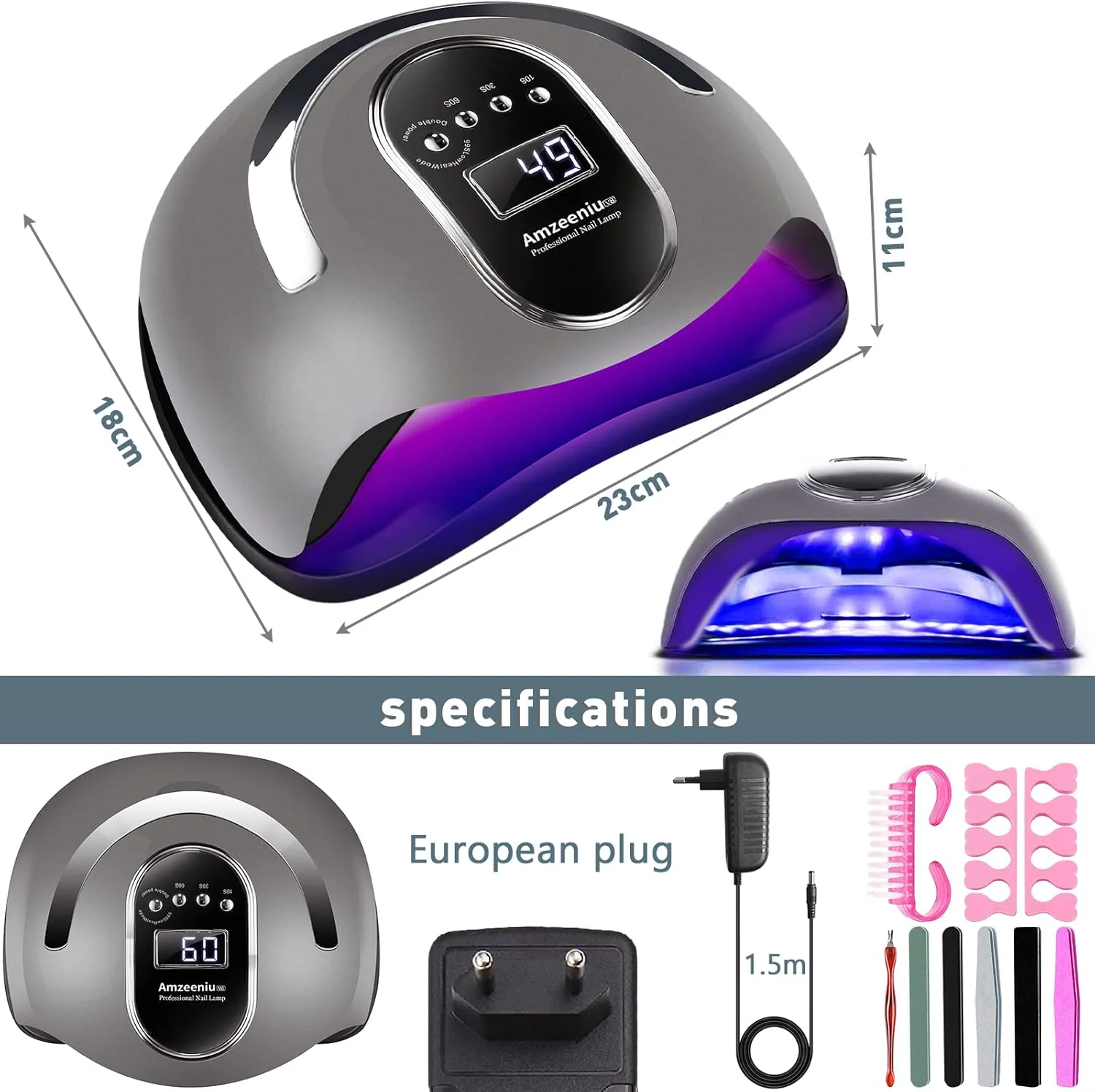 دستگاه خشک کن لاک ناخن UV Amzeeniu، 168 وات UV LED حرفه ای اتوماتیک، صفحه نمایش LCD، سنسور مادون قرمز، 4 تایمر قابل حمل با پایه جداشدنی، خشک کردن سریع انواع ژل دستگاه خشک کن لاک ناخن UV Amzeeniu، 168 وات UV LED حرفه ای اتوماتیک، صفحه نمایش LCD، سنسور مادون قرمز، 4 تایمر قابل حمل با پایه جداشدنی، خشک کردن سریع انواع ژل