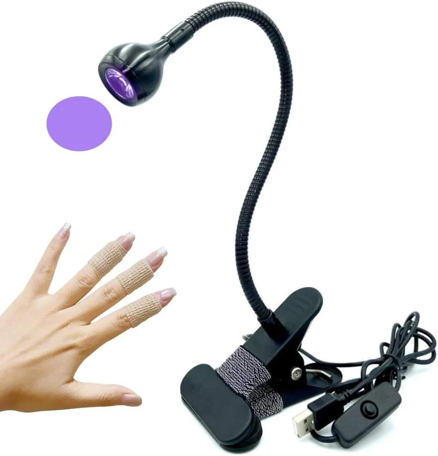 چراغ گردن‌غازی UV برای ناخن‌های ژلی با آستین ناخن و گیره فولادی، لامپ UV برای خشک کردن رزین و لاک ژل ناخن ورودی USB 5V