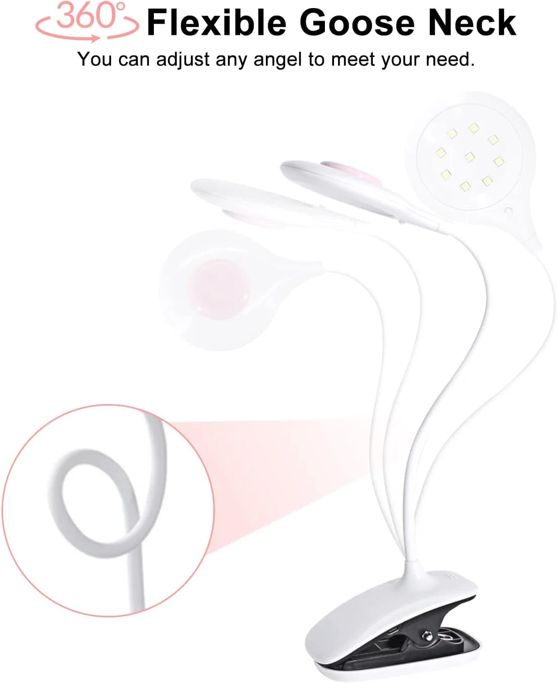 چراغ LED UV ناخن با گردن غازی و گیره، چراغ رومیزی خشک کن ژل ناخن UV انعطاف پذیر 18 وات برای خشک کردن ژل اکریلیک ناخن و طراحی ناخن، ورودی USB