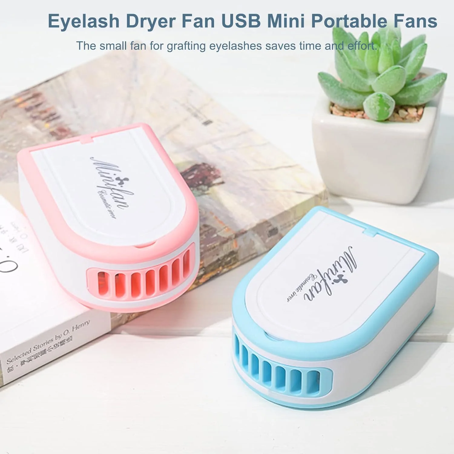 فن برقی ایرومی، فن خشک کن مژه USB مینی قابل حمل، فن های برقی دستی تهویه مطبوع خنک کننده با آینه برای چسب مژه و اکستنشن مژه