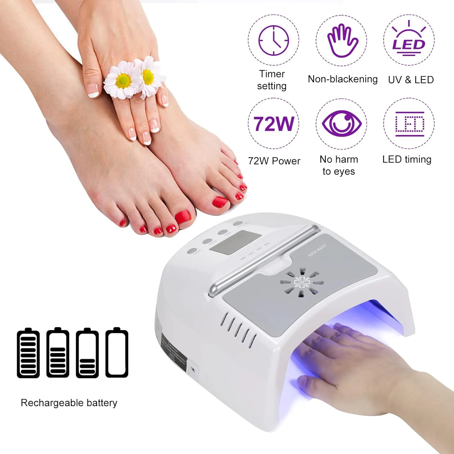 دستگاه خشک کن ناخن Irovami، لامپ UV LED 72 وات بدون سیم با فن، دارای 3 تایمر، سنسور هوشمند پولیش، ابزار طراحی ناخن