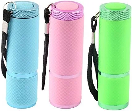 چراغ قوه کوچک 9 LED خشک کن لاک ناخن قابل حمل UV ژل خشک کننده سریع 15 ثانیه ای لاک ناخن آلیاژ آلومینیوم باتری AAA - آبی