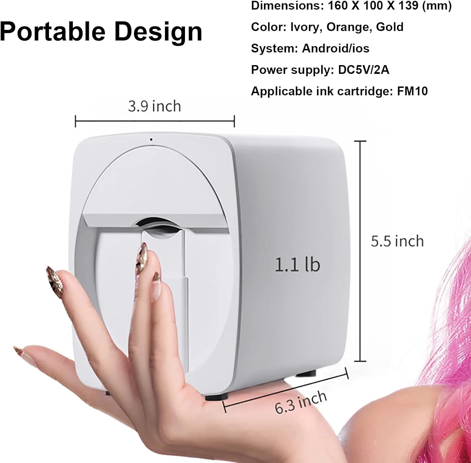 دستگاه چاپ ناخن، دستگاه چاپ ناخن سه بعدی هوشمند، اتصال وای فای - تجهیزات ناخن DIY، وضوح بالا: 2400 dpi، چند منظوره - دستگاه ناخن قابل حمل، برای استودیو ناخن، دوستداران ناخن، نارنجی