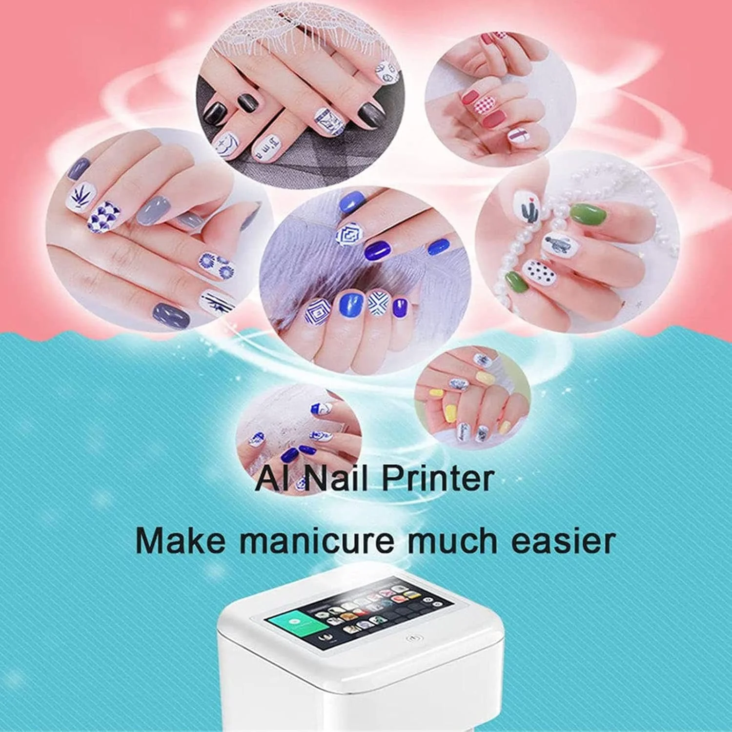 دستگاه چاپ ناخن سه بعدی، دستگاه چاپ ناخن هوشمند موبایل، تشخیص سطح ناخن با هوش مصنوعی، با صفحه نمایش لمسی 7 اینچی با کیفیت بالا، استودیو ناخن/عاشقان ناخن، تجهیزات ناخن WIFI/DIY