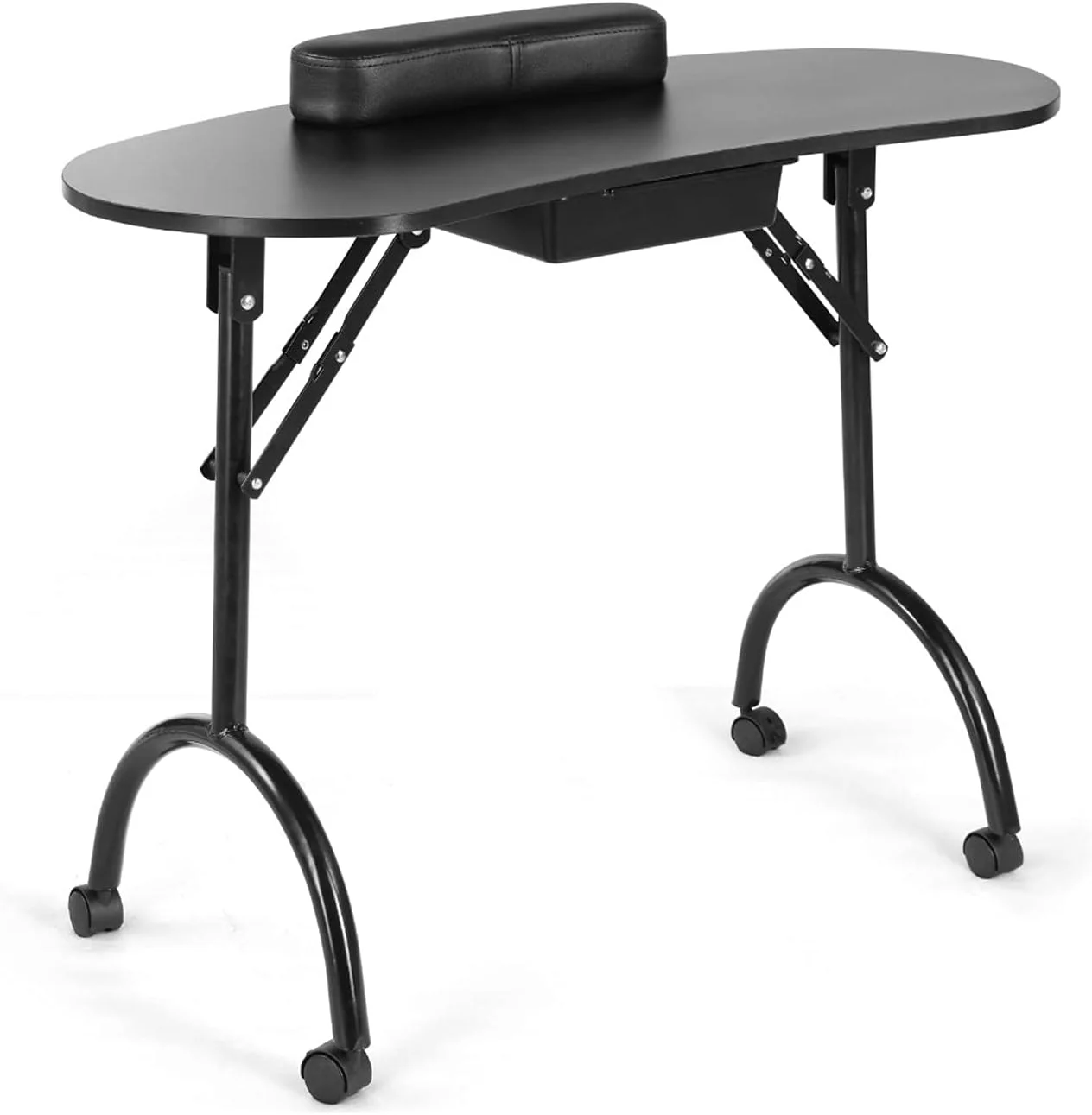 میز ناخن تاشو قابل حمل با پد مچی/چرخ قابل کنترل/مناسب برای سالن های زیبایی و اسپا، کیف مشکی و سفید، میز مانیکور مناسب برای اسپا خانگی و سالن های زیبایی