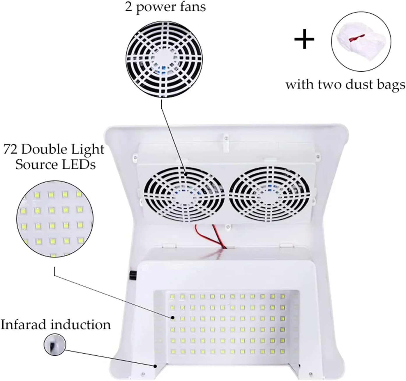 دستگاه جمع کننده گرد و غبار ناخن 80 وات، لامپ ناخن، خشک کن ناخن برای خشک کردن ژل UV، ابزار هنری خشک کننده سریع 10 ثانیه ای با حسگر خودکار برای استفاده در سالن و منزل