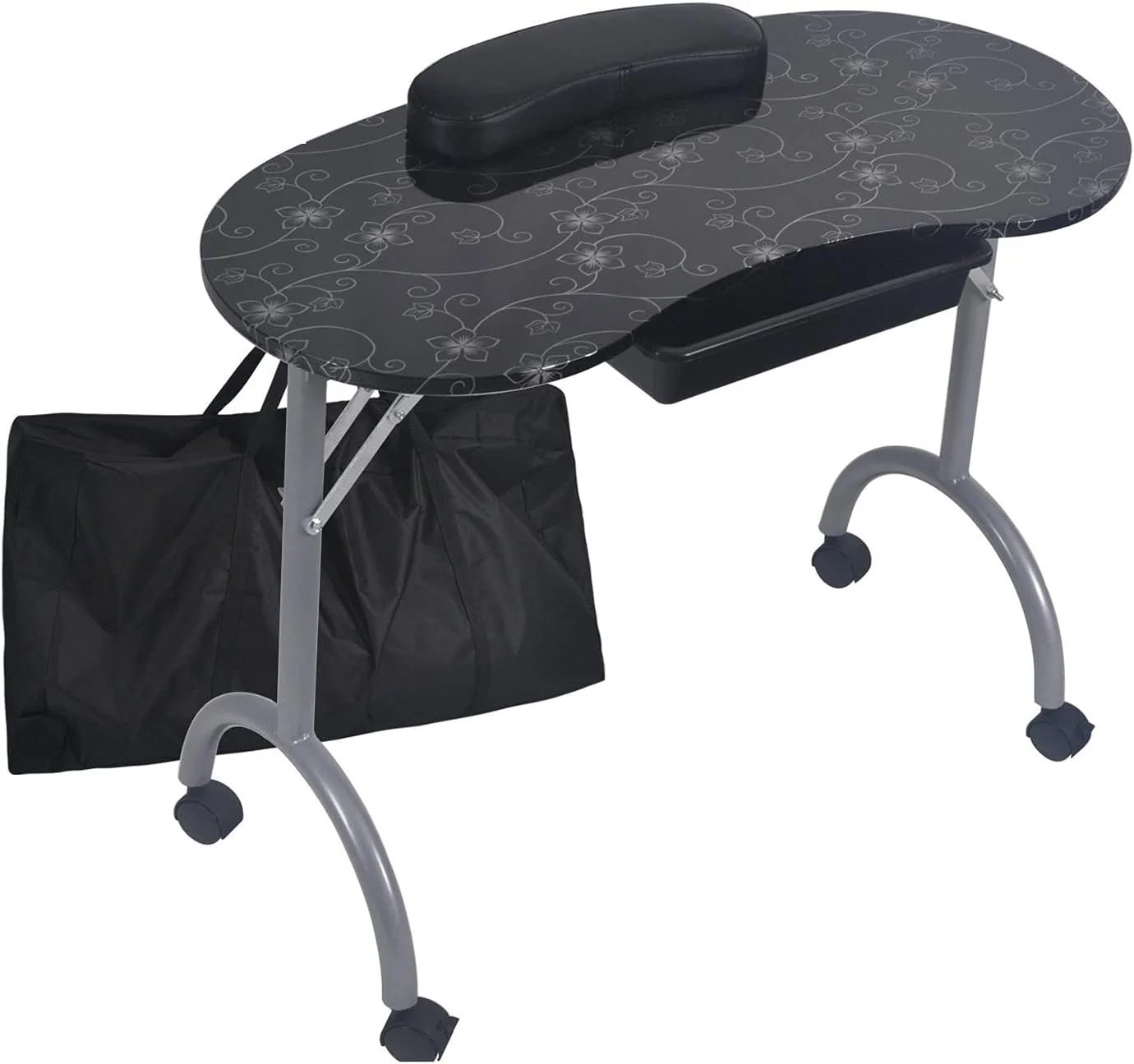 میز ناخن تاشو قابل حمل، میز مانیکور سالن زیبایی، میز ناخن تاشو برای سالن زیبایی، میز مانیکور مناسب برای اسپا خانگی و سالن های زیبایی (رنگ: مشکی)