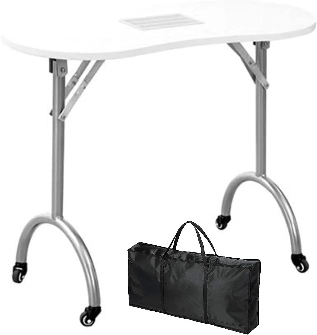 میز مانیکور ناخن، تاشو، قابل حمل، مناسب سالن های آرایشی و اسپا، دارای فن و کیف، سفید