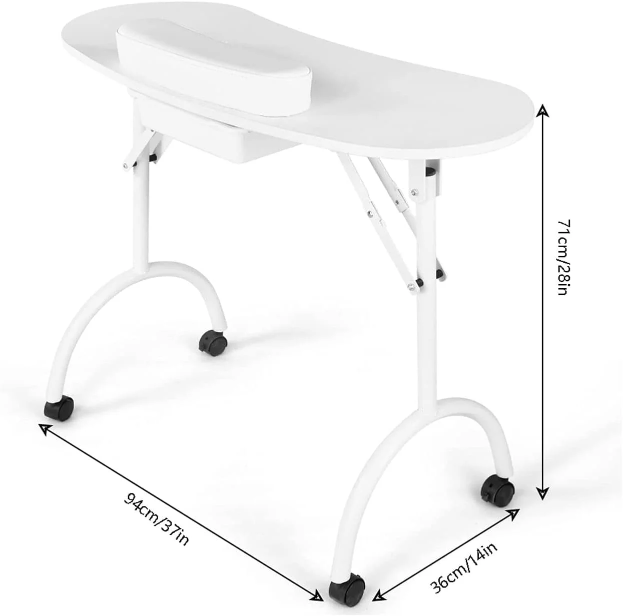 میز ناخن تاشو قابل حمل، میز کار متحرک با کشو و استراحتگاه مچ دست، مناسب برای دفتر کار یا منزل
