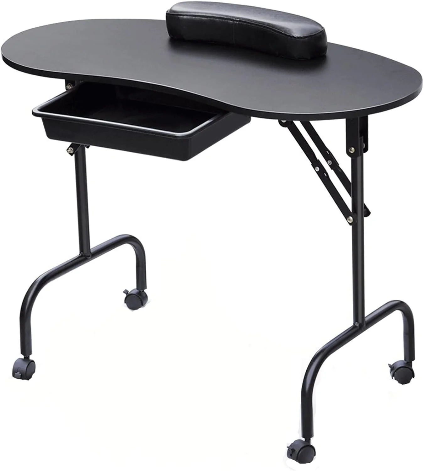 میز ناخن مانیکور، میز تاشو قابل حمل، میز مانیکور متحرک، میز ناخن با چرخ های گردان 360 درجه و کشو، میز مانیکور برای خانه و دفتر