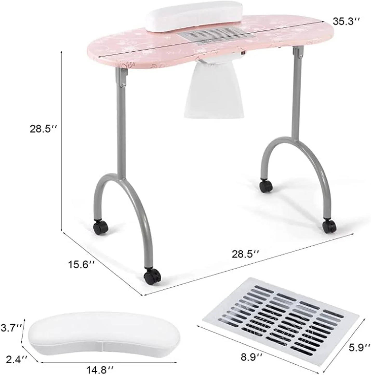 میز ناخن تاشو قابل حمل، میز ناخن تاشو ساده تک نفره صورتی، میز ناخن تاشو و حمل آسان، میز مانیکور مناسب برای اسپا خانگی و سالن های زیبایی