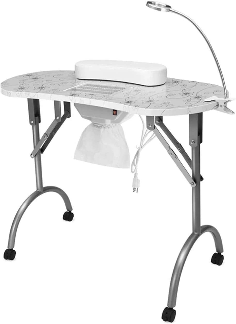 میز ناخن تاشو قابل حمل، میز مانیکور تاشو، میز مانیکور قابل حمل با جاروبرقی، لامپ مانیکور، میز مانیکور مناسب برای منزل، اسپا و آرایشگاه