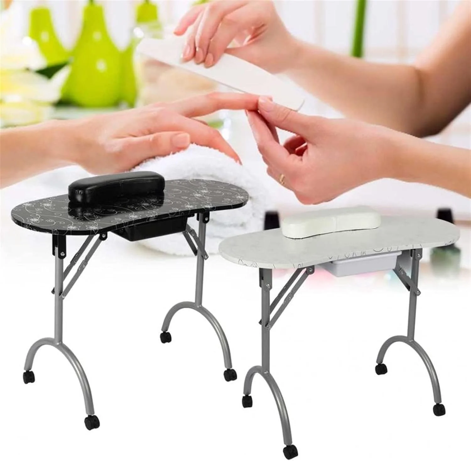 میز مانیکور قابل حمل تاشو با صفحه متراکم و کیف حمل (رنگ: سفید)