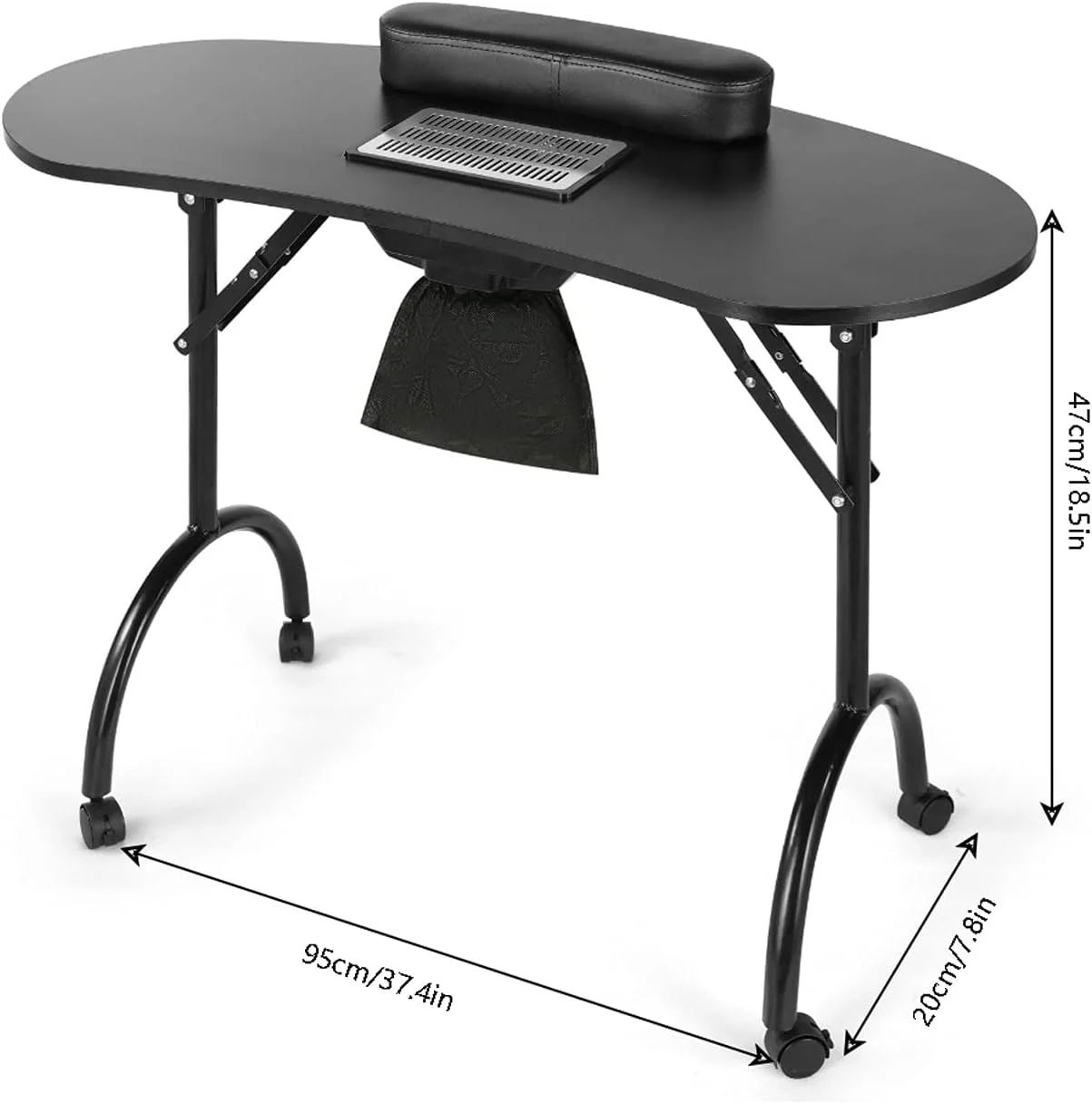 میز ناخن تاشو قابل حمل، میز ناخن چند منظوره تاشو MDF با جاروبرقی ناخن، مناسب برای اسپا خانگی و سالن های زیبایی