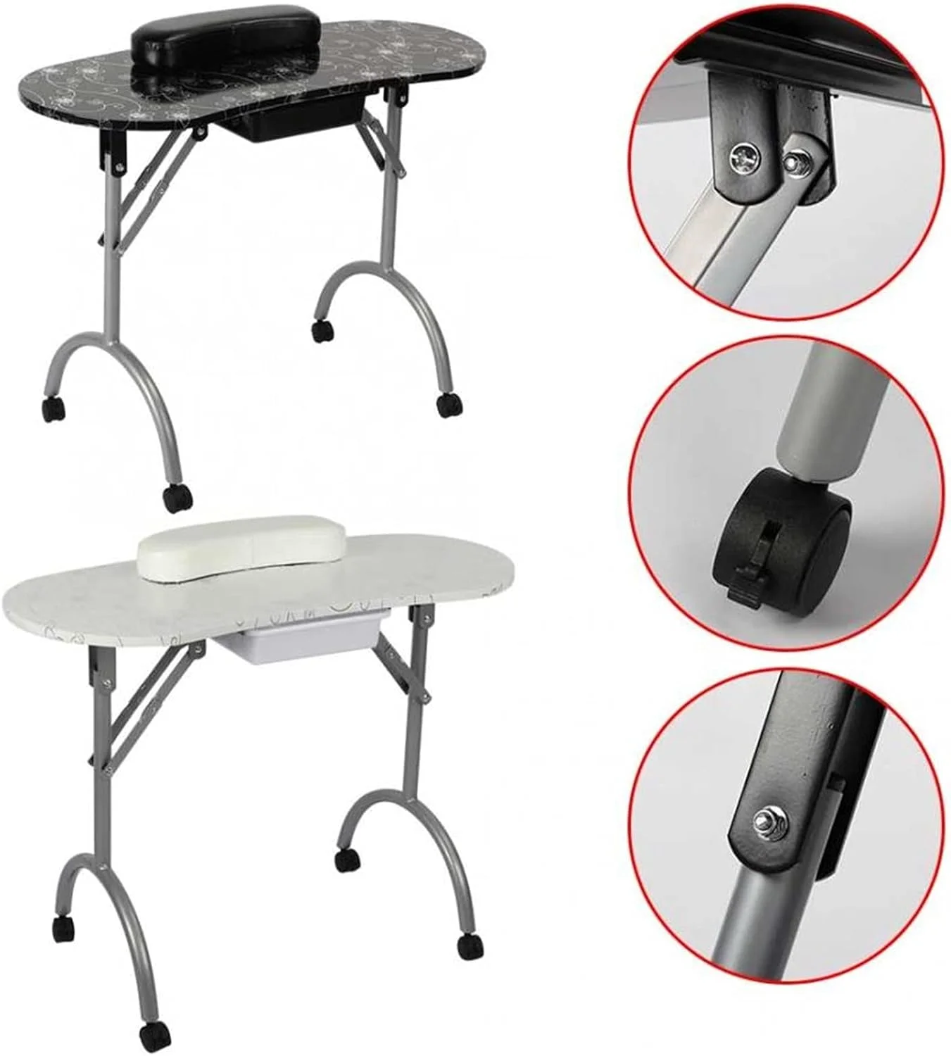 میز مانیکور قابل حمل تاشو با صفحه متراکم و کیف حمل (رنگ: سفید)