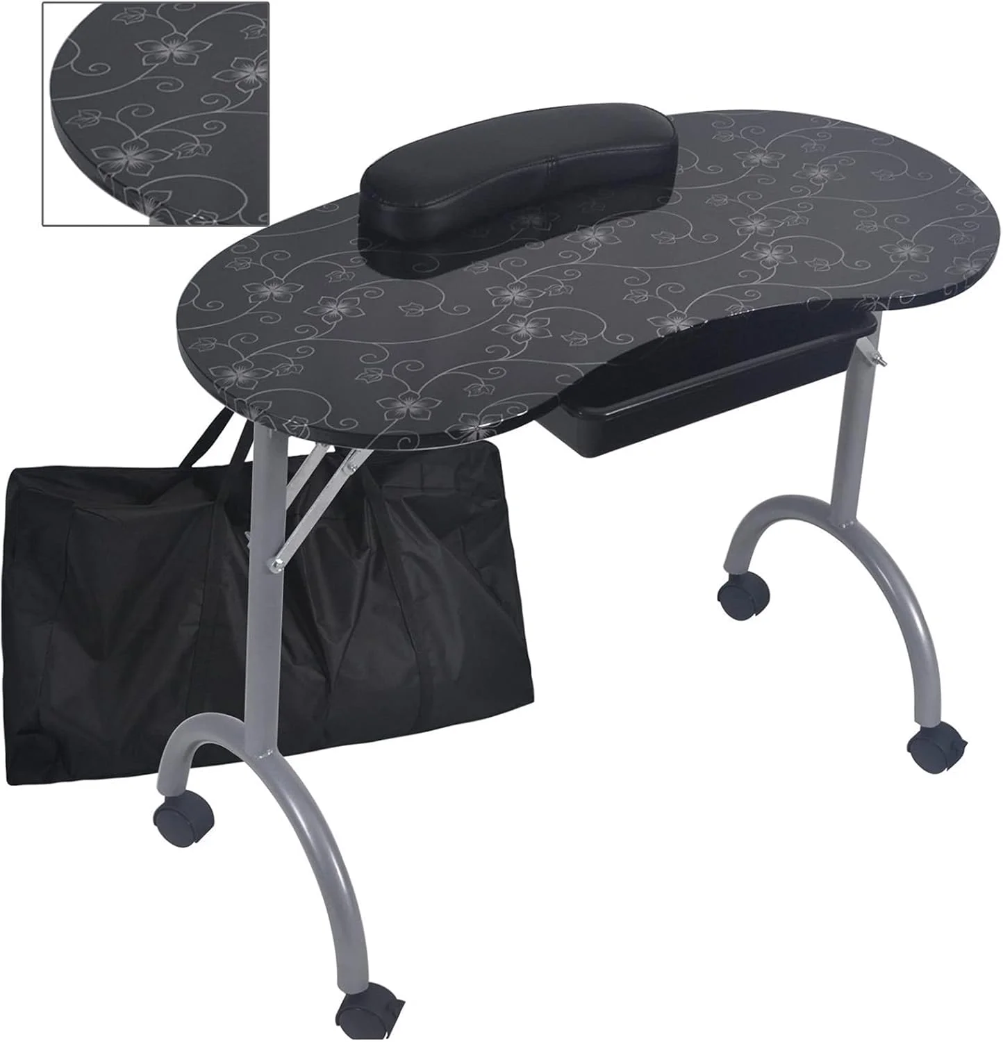 میز ناخن تاشو قابل حمل با کشو چرخ دار متحرک، میز مانیکور (رنگ: سفید)