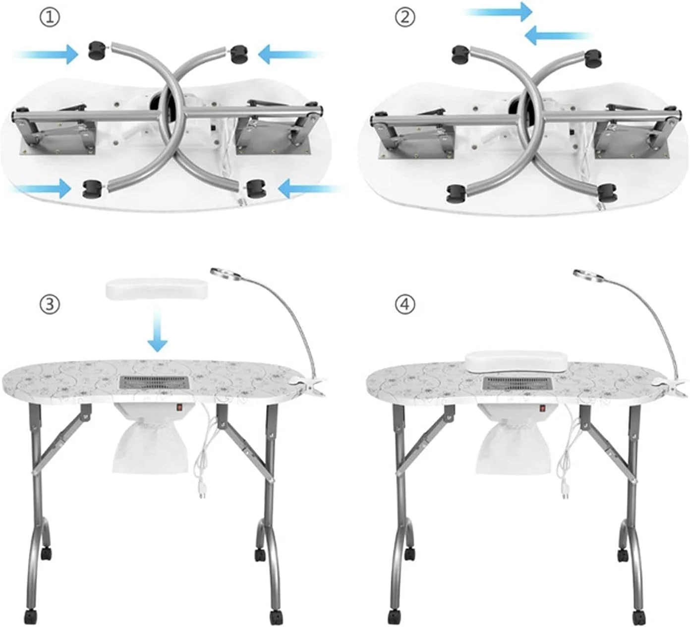 میز ناخن تاشو قابل حمل، میز مانیکور تاشو، میز مانیکور قابل حمل با جاروبرقی، لامپ مانیکور، میز مانیکور مناسب برای منزل، اسپا و آرایشگاه