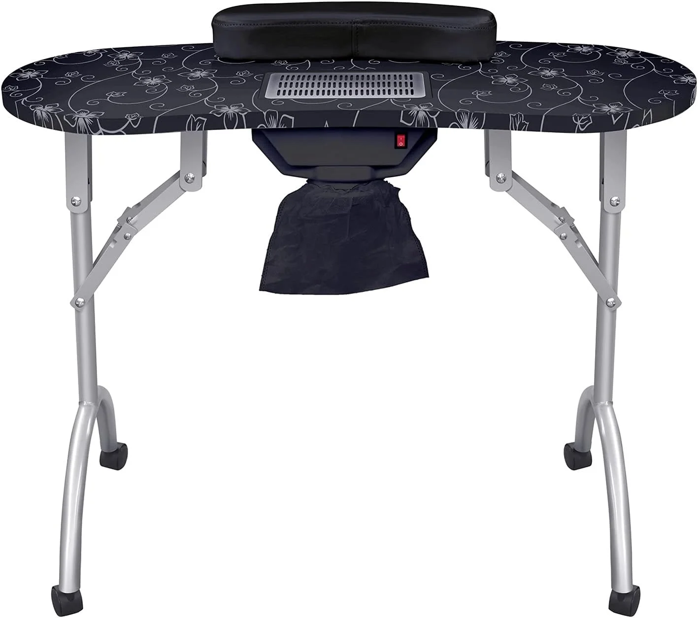 میز ناخن تاشو قابل حمل با فن مکنده و محافظ مچ دست، مناسب برای استفاده در منزل، سالن های اسپا و زیبایی (رنگ: سفید) (مشکی)