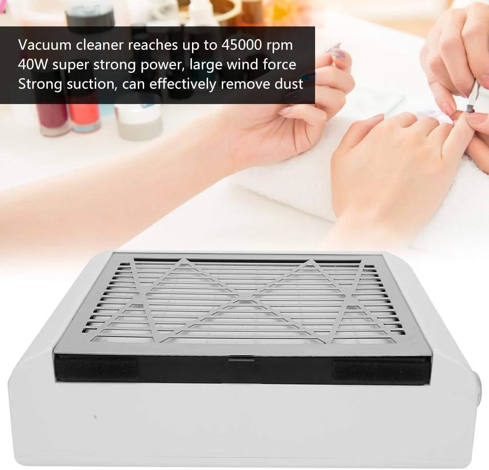 دستگاه جمع کننده گرد و غبار ناخن، 40 وات، تمیز کننده قدرتمند برقی ناخن، فیلتر برقی ناخن برای پولیش ناخن، دستگاه مانیکور برقی سالن ناخن با فیلتر قابل جابجایی (سفید)(آمریکا)