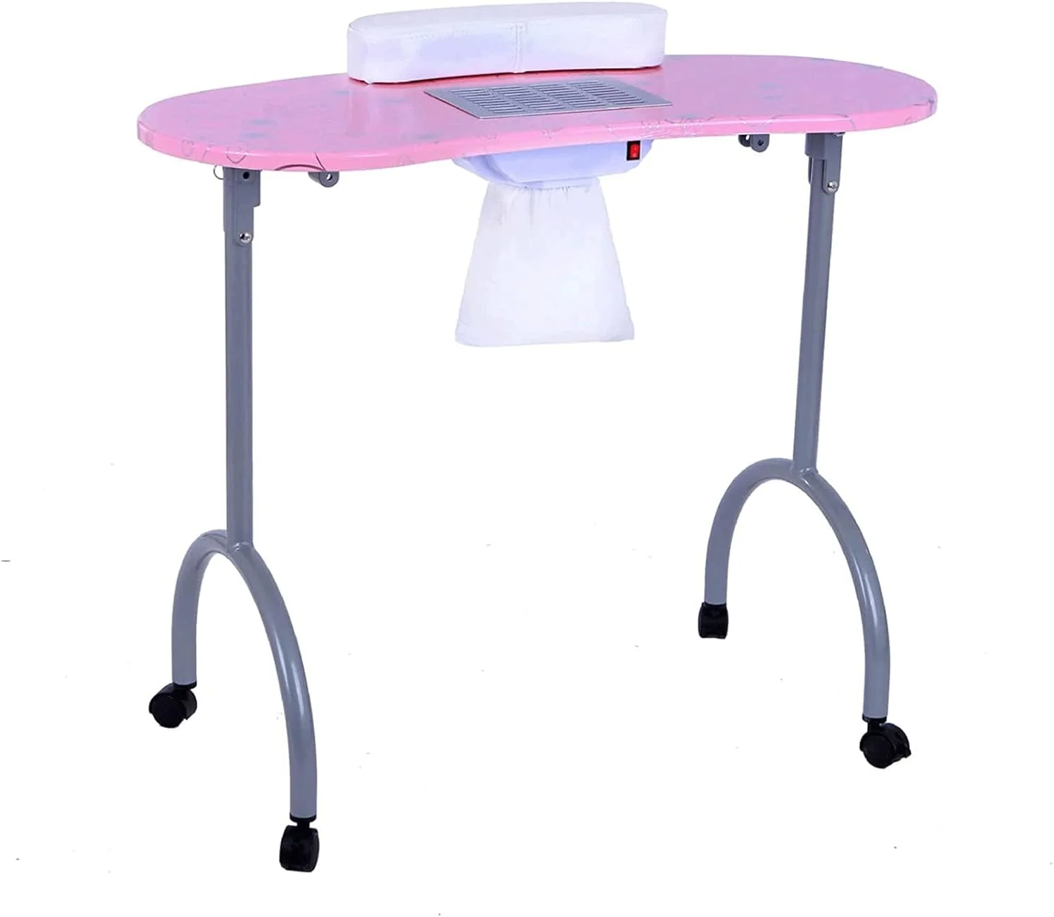 میز ناخن تاشو قابل حمل، میز کار متحرک برای تکنسین ناخن، میز کار هنری ناخن با چرخ های روان جهانی، ایده آل برای سالن های ناخن و سالن های زیبایی